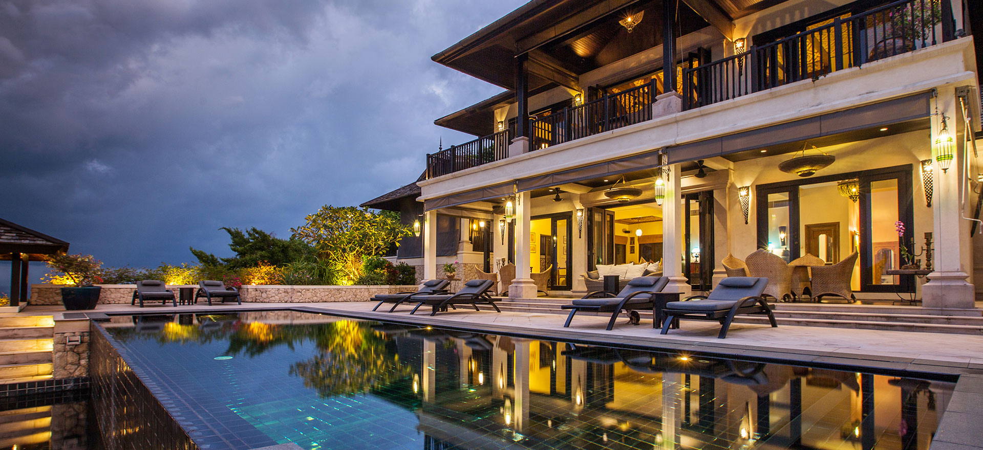 Villa with Pool at Evening